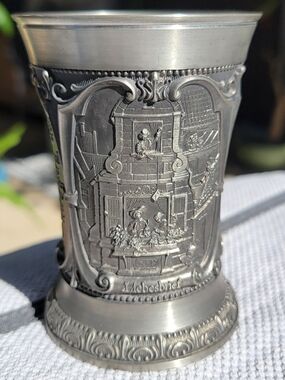 Vintage WMF Zinn Pewter Beaker Featuring "Liebesbrief" relief by Carl Spitzweg.